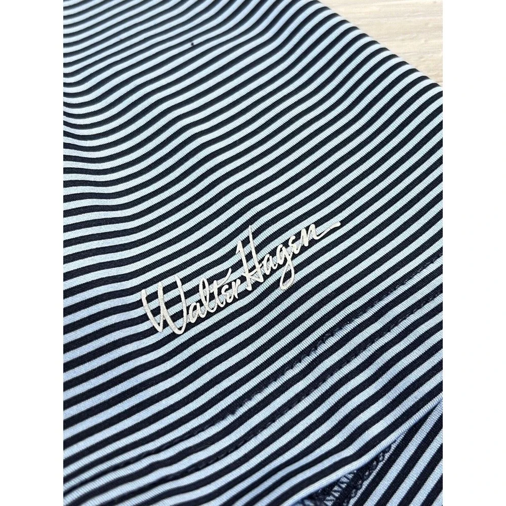Walter Hagen Mens Golf Polo Shirt Blue Striped Sz L 11 Majors‎ Polyester Spandex